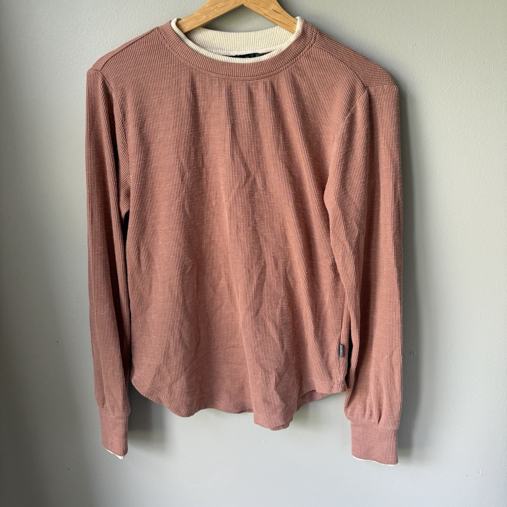 Eddie Bauer‎ Women's Long Sleeve Shirt Pink With Cream Trim Size XS